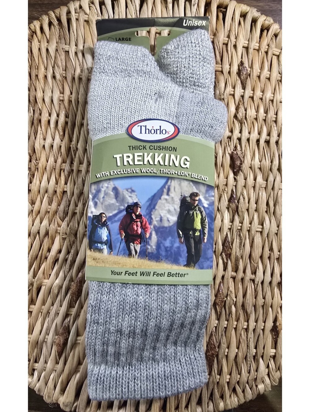 NIP Thorlos Mens Large Walking Trekking Hiking Socks Thorlon Grey Gray 1 Pair